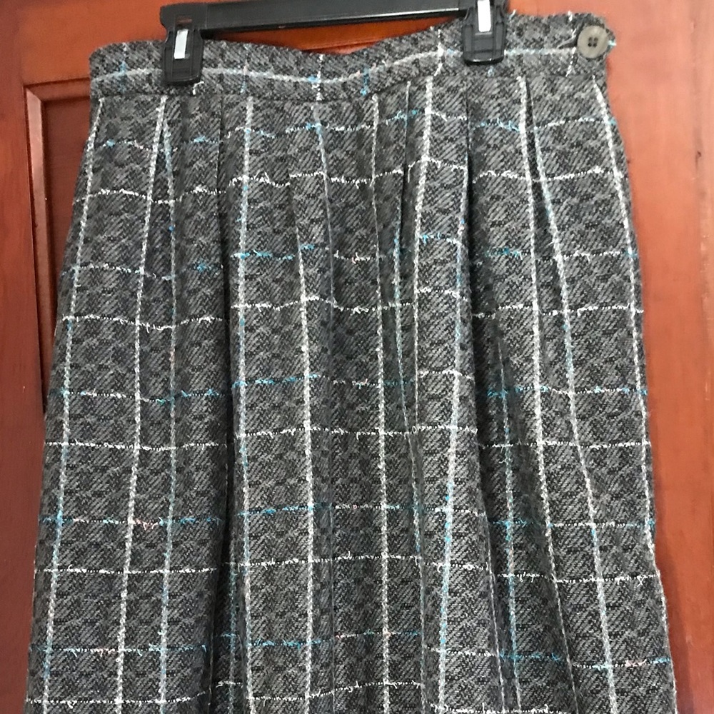 Vintage tweed gray and blue midi skirt